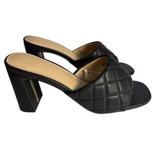 The Drop Women’s Pattie Block Heel Mule Quilted Pebbled Sandal Size US 9 Black